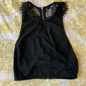 Black Lace Detail Crop Top